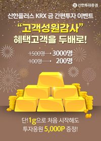 신한투자증권, ‘신한플러스 KRX 금 간편투자’ 이벤트 당첨자 두배로 늘려