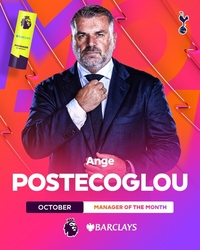 3연속은 역대 4번째! 콘테·펩·클롭과 나란히…포스테코글루 감독, EPL 10월의 감독 수상