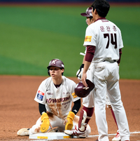 [포토] 최주환-김혜성 ‘왜 1루에...’