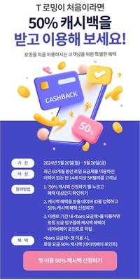 SKT, T로밍 첫 이용 고객에 통 큰 선물…이용 요금 50% 캐시백 쏜다!