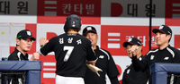 [포토]‘2타점 적시타에 득점까지’ 이강철 감독 축하받는 김상수
