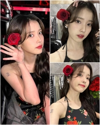 섹시하고 몽환적인…아이유, 장미꽃과 레드립으로 연출한 고혹적인 미모