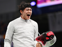 [포토]4강 진출에 포효하는 오상욱