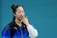 [포토]4강 진출 신유빈, 관중을 향한 손키스