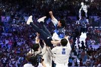 [포토]남자 펜싱 사브르 올림픽 3연패, 헹가래의