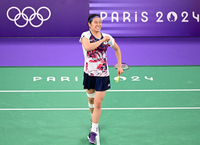 [포토]일본과의 8강전 역전승 거둔 안세영