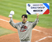 [포토] 임찬규 ‘준PO 2차전 데일리 MVP’