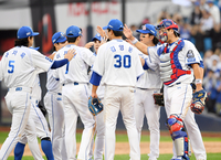 [포토]홈런 3방 삼성, LG 잡고 1차전 승리