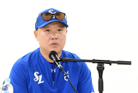 [포토]삼성 박진만 감독, 플레이오프 1차전 인터뷰