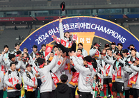 [포토]코리아컵 우승 헹가래 받는 포항 박태하 감독