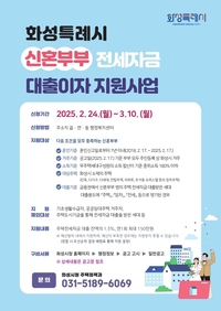 화성시, 신혼부부 전세자금 대출이자 지원 대상자 모집