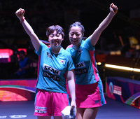 [포토] 신유빈-유한나 ‘여자복식 메달 확보’