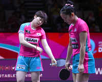 [포토] 신유빈-유한나 ‘아쉬움 가득’