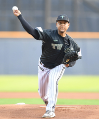 [포토] 역투하는 에르난데스, 2회 박건우 헤드샷으로 퇴장 