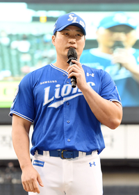 [포토]은퇴 투어 소감 밝히는 삼성 오승환