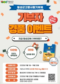 횡성군, 고향사랑기부자 대상 추석맞이 경품 이벤트 진행