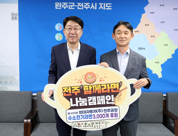 현대차동차 전주공장, ‘전주함께라면’ 복지사업에 힘 보태...수소전기라면 3000개 전달