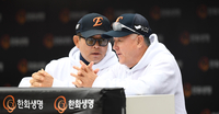 [포토] 김경문 감독-양상문 코치 ‘1차전 잡아야 해’