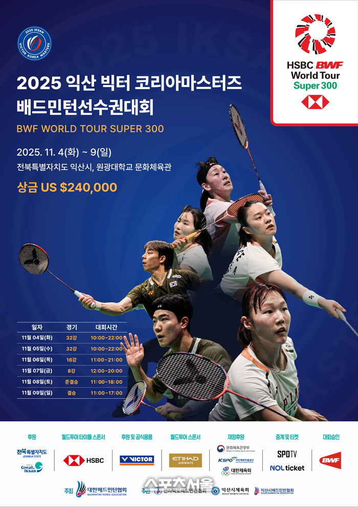 익산시,  ‘2025 익산 빅터 코리아마스터즈 배드민턴선수권대회’ 개최... 27개국서 약 320명 선수 참가