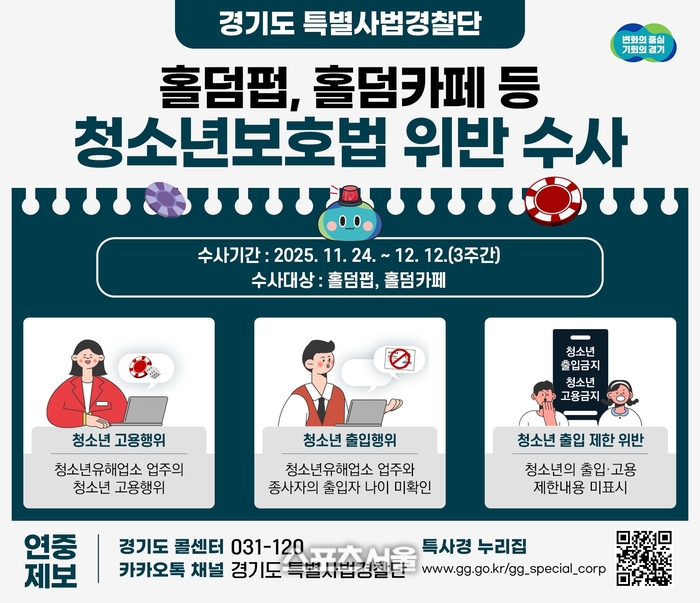 경기도, 홀덤펍·카페 청소년 출입·고용 집중 수사