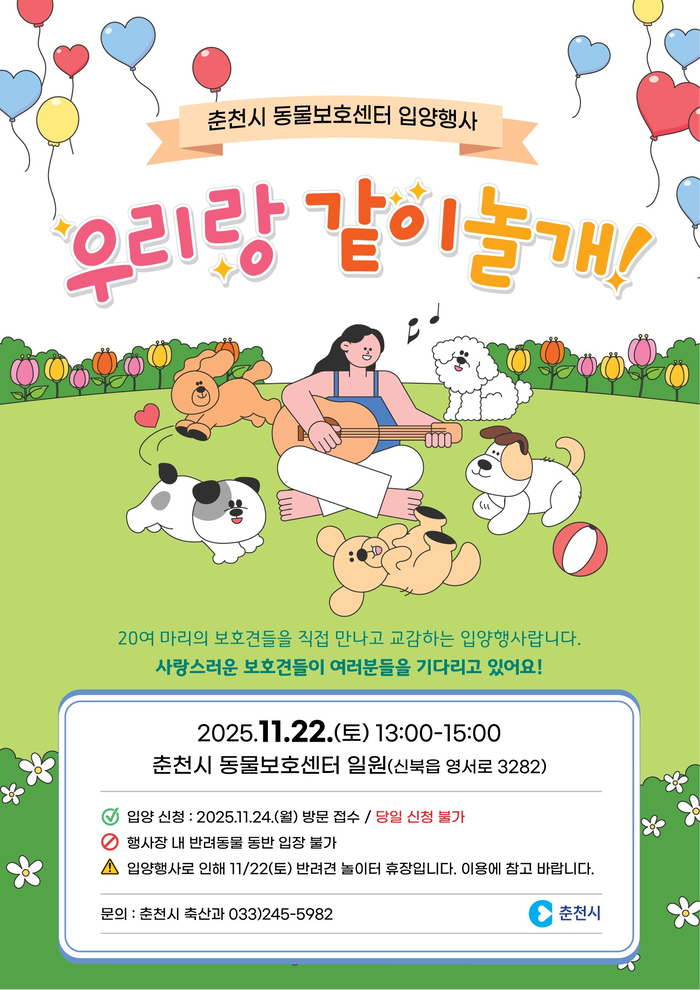 춘천시 ‘유기견에게 새 가족을’ 22일 반려동물 입양행사