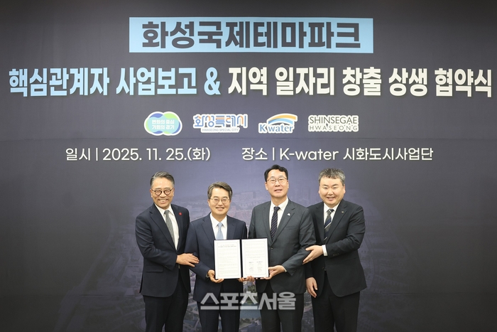 25일 체결된 화성 국제테마파크 지역 일자리 창출 및 상생협력 업무협약. 제공=경기도