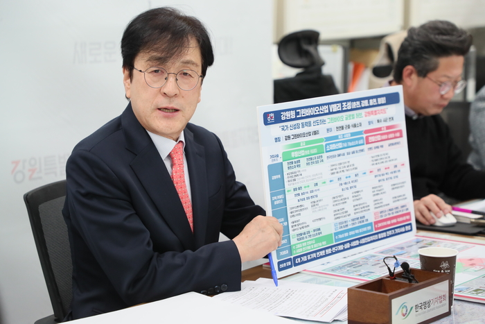 김광래 경제부지사가 12월 1일 기자간담회에서 「그린바이오산업 육성지구 지정」 정부(농림축산식품부) 공모에서 최종 선정되었다고 밝혔다. 사진|강원특별자치도청