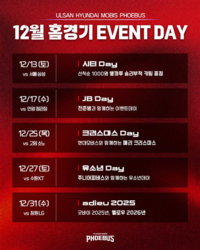 울산현대모비스, ‘12월 홈경기 이벤트 진행’