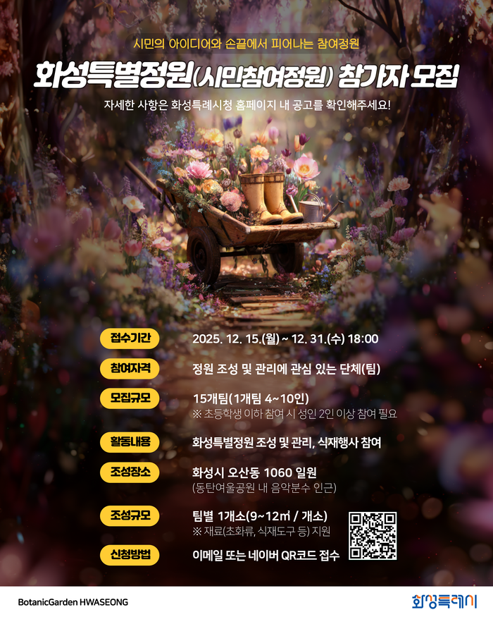 화성시, 시민참여정원 참여자 31일까지 모집