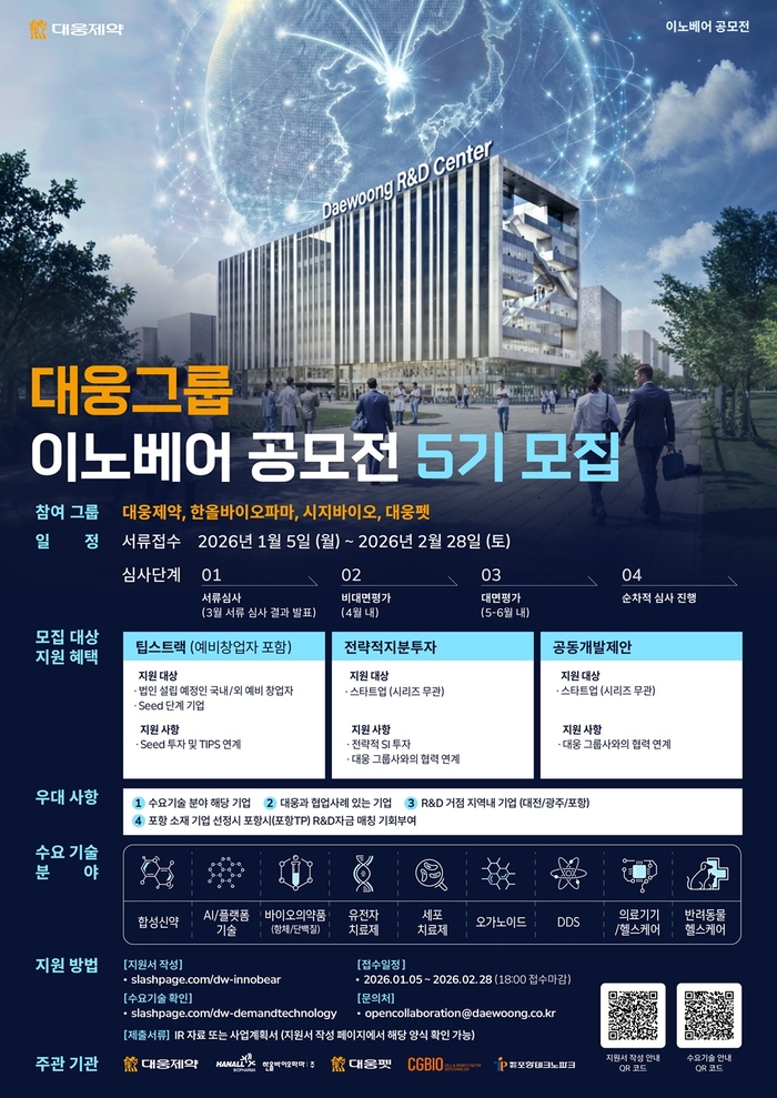 대웅제약, ‘이노베어 공모전’ 5기 모집...미래 헬스케어 파트너 찾는다
