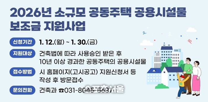 안양시, 소규모 공동주택 공용시설물 최대 2천만원 지원