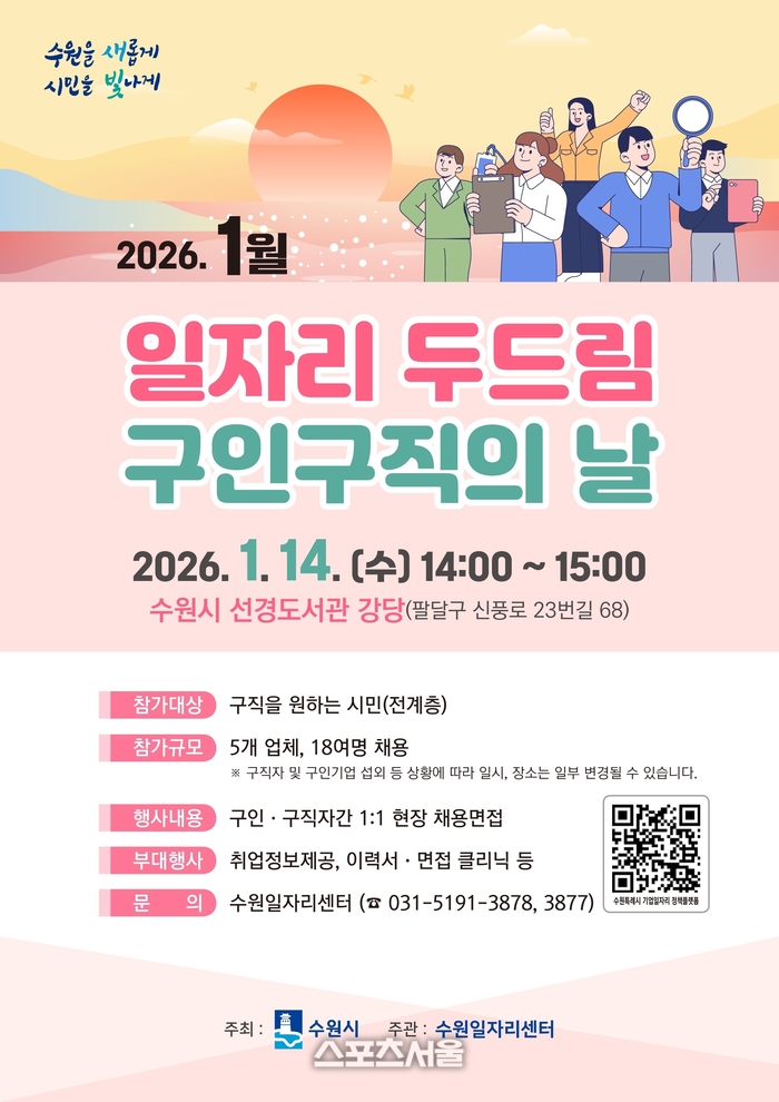 수원시, 14일 ‘일자리 두드림 구인·구직의 날’… 5개 업체 18명 채용