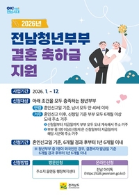 전남도, 청년 결혼축하금 200만원 지원