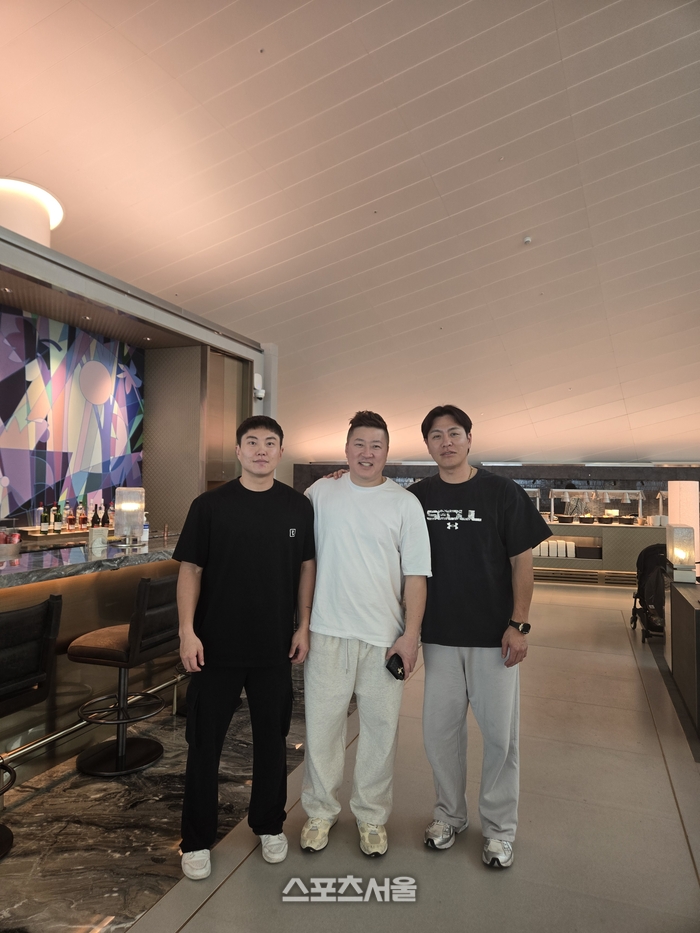 선발대로 괌 캠프지로 떠난 류지혁, 최형우, 강민호의 모습. 사진 | 삼성 라이온즈