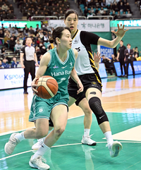 [포토]KB스타즈 골밑으로 파고드는 하나은행 정현