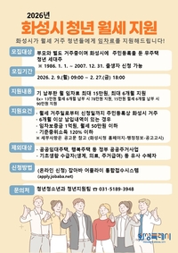화성시, 청년 월세 지원 상반기 66명 선정... 최대 90만 원 지원