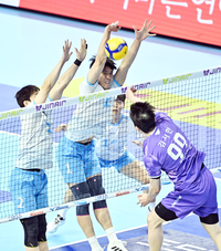 [포토]대한항공 김규민의 블로킹 득점