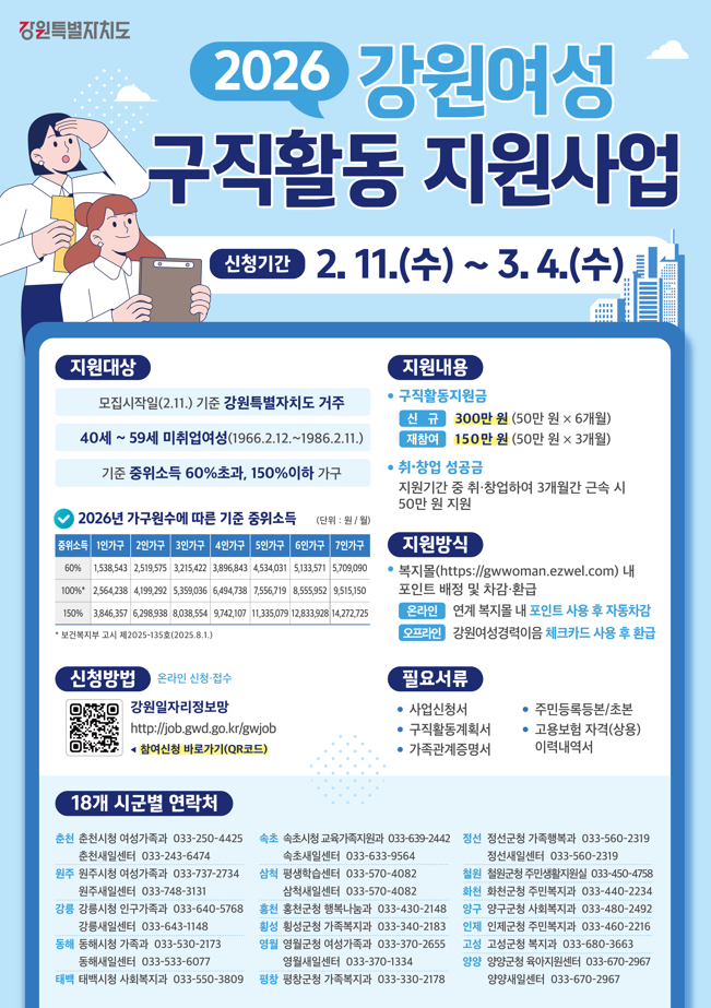 춘천시, 강원여성구직활동 지원사업 참여자 모집 - 뉴스 썸네일 이미지