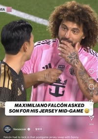 경기 중인데 ‘쏘니 유니폼 바꿔 줘’ 간절한 요청, 손흥민 향한 메시 동료의 ‘팬심’ 슈퍼스타의 위엄