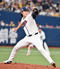 [포토]대표팀 곽빈, 한신과의 연습경기 선발 등판