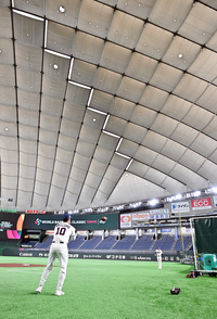 [포토]대표팀 도쿄돔 입성, 럭비공으로 캐치볼 하는 위트컴과 더닝