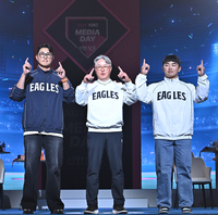 [포토]세리머니 선보이는 한화 채은성-김경문 감독-문현빈