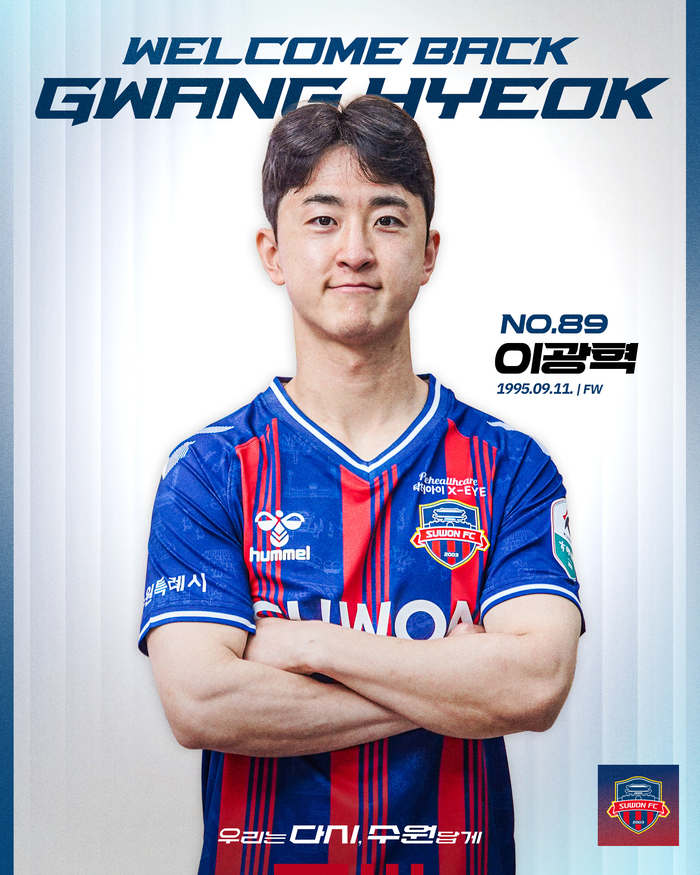 수원FC, '왼발 크랙의 귀환' 공격수 이광혁 사회복무 마치고 '복귀'