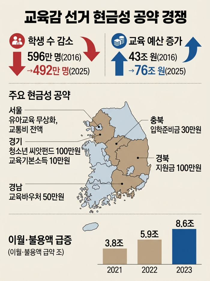 교육감 일부 후보 ‘현금성 공약’ 경쟁 과열…“교육이 아닌 현금 나눠주기 전락” 우려