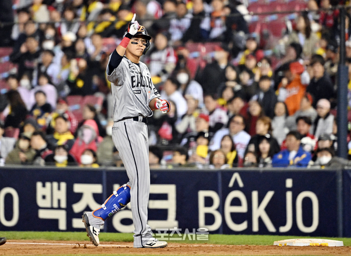 [포토]3안타 경기 한화 채은성, 2타점 동점 적시타