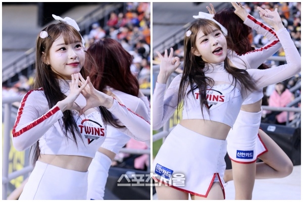 ‘어딜가나 요즘 대세 아웃송’...LG 치어리더 신서윤, 짧고 굵게 O~K~