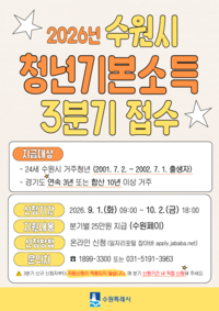 수원시, ‘3분기 청년기본소득’ 1일부터 신청