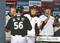 [포토]문정빈의 홈런을 축하하는 LG 문정빈 감독