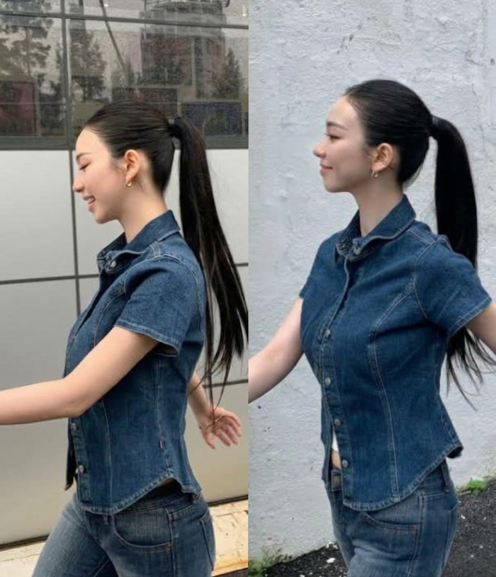 카리나, 올백 머리+청청패션 조합도 찰떡…AI 미모 또 경신