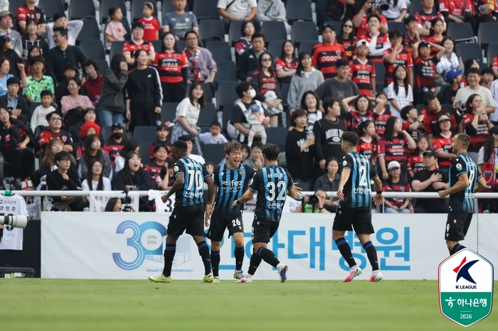 ‘전반에만 3골’ 인천, 포항 3-0으로 꺾고 7위…강원은 부천 2-0 제압